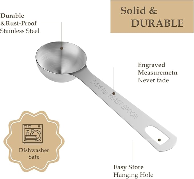 1PCS Yeast Measuring Spoon, Stainless Steel 2-1/4 Teaspoons, 2.25tsp, 0.25 Ounces