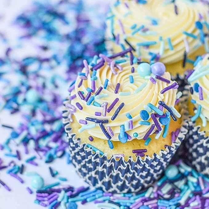Ocean Cake Decorations - Vitamin Sea Sprinkles for Cake, Cookie, Cupcake Decorating, and Baking - Fancy Edible Ocean Cake Sprinkle and Toppings in Blue and Purple Jimmies, Sugar Pearl
