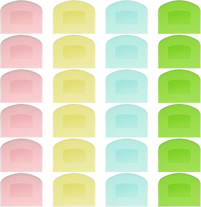 24 Pcs Bench Scraper Dough Scraper for Baking, BPA Free PE Flexible Bowl Scrapers, Food-Safe Plastic Dough Cutter Tool for Bread Cake Fondant Icing (Light Blue, Green, Yellow, Pink)