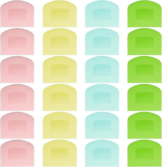 24 Pcs Bench Scraper Dough Scraper for Baking, BPA Free PE Flexible Bowl Scrapers, Food-Safe Plastic Dough Cutter Tool for Bread Cake Fondant Icing (Light Blue, Green, Yellow, Pink)