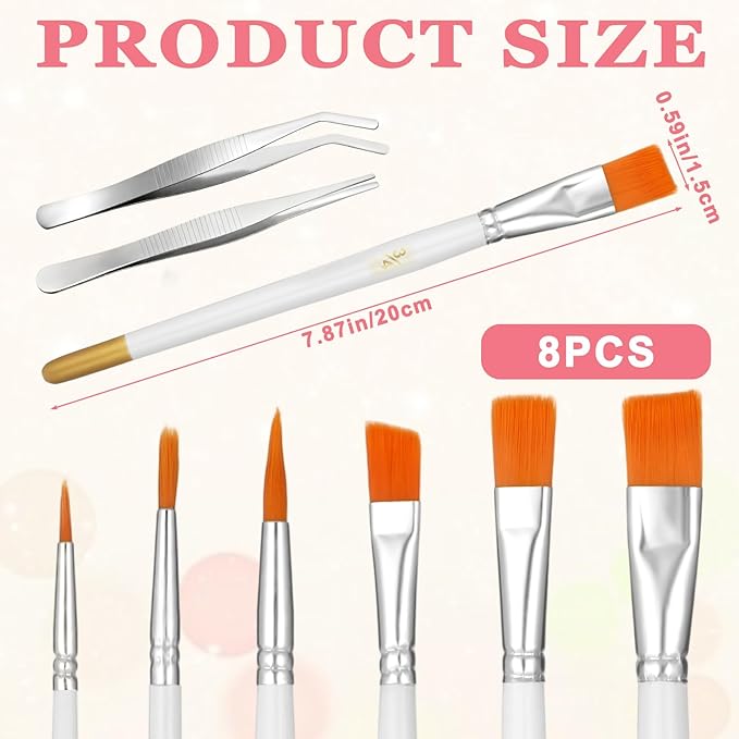 Cake Painting Brushes Set, 6 Pcs Cake Decorating Brushes Kit with Straight and Curved Tweezers Food Safe Paint Brush Candy Pastry Cookie Decoration Brush for Dusting Edible Glitter & Color
