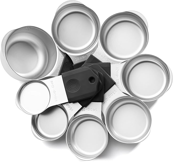 Magnetic Measuring Cups Set of 8 Stainless Steel Measuring Cup Stackable Measuring Cups for Dry and Liquid Ingredients (Black)