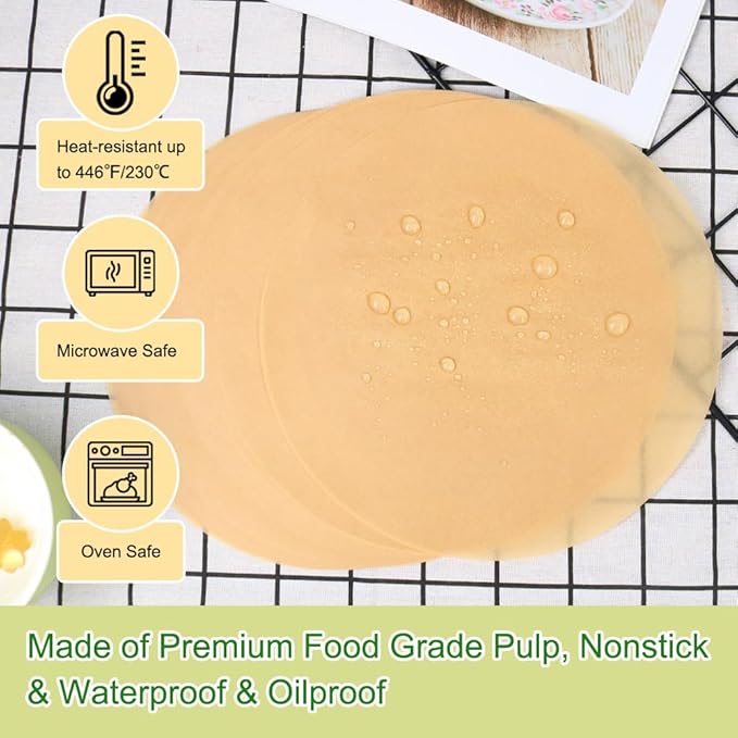 BYKITCHEN 12 Inch Parchment Paper Rounds, Set of 200, Non-Stick Baking Paper for Pizza Maker, Cake Pan and More