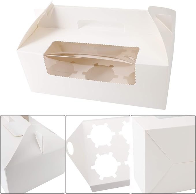 EUSOAR Cupcake Boxes with Holders, 50pcs 9.3" x 5.9" x 3.5" Cupcake Carrier with Handle Insert Display Window, Party Favor Bakery To Go Cupcake Muffin Carry Boxes Container Fits 6 Cupcakes or Muffins