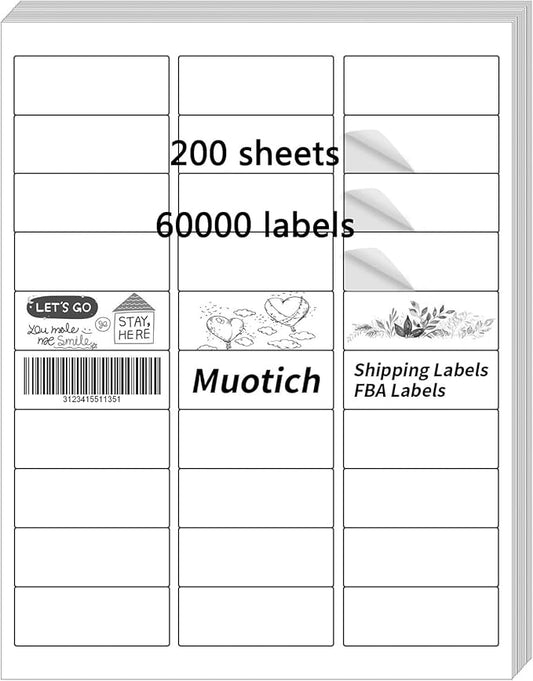 1" X 2-5/8" Address Labels,30 UP Shipping Label for Laser/Inkjet Printers,White Blank Mailing Label,30 Labels per Sheet(2000 Sheets)