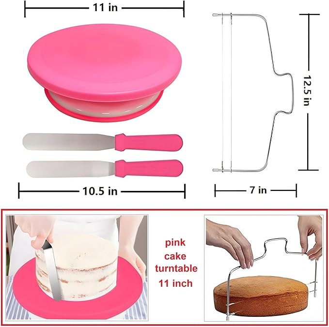 190 Pcs Cake Decorating Kit with Cake Turntable,Cake Leveler,24 Numbered Icing Piping Tips,2 Spatulas,3 Comb Scrapers,2 Couplers,5 Bag Ties,50 Pastry Bags,50 Cupcake Liners,50 Cake Flags