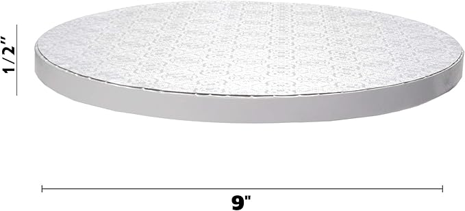 O’Creme Cake Board, White Round Cake Circles with Gorgeous Design, Sturdy & Durable 1/2” Thick Cake Drums, Round Cake Boards with 9” Diameter, Pack of 5 Disposable Cake Drums