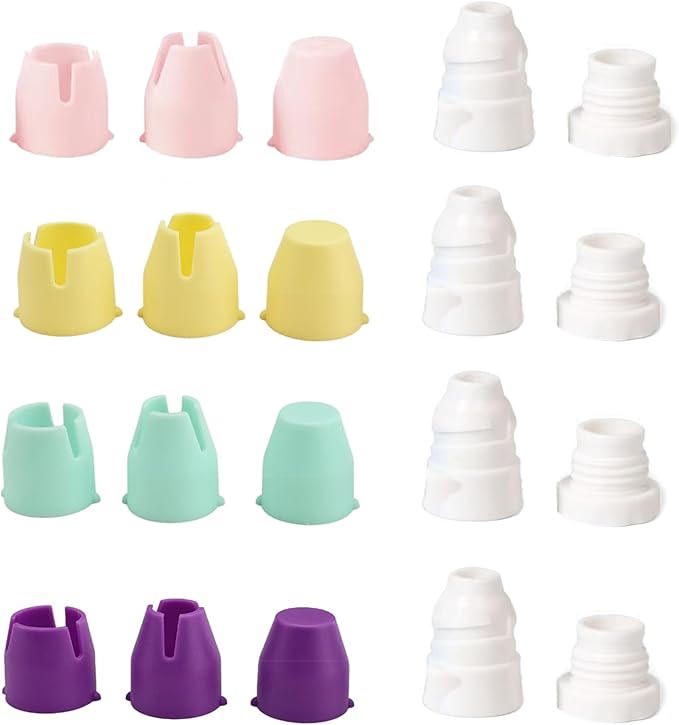 4Sets Coupler Piping Bag Plastic Standard Couplers for Large/Small Piping Tips Nozzles with Fresh-keeping lid