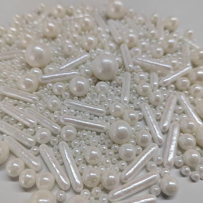 Edible White Pearl Sugar Sprinkles Candy Mix Size Baking Edible Cake Decorations Cupcake Toppers Cookie Decorating Wedding Party Valentine Halloween Christmas Supplies 85g/3oz