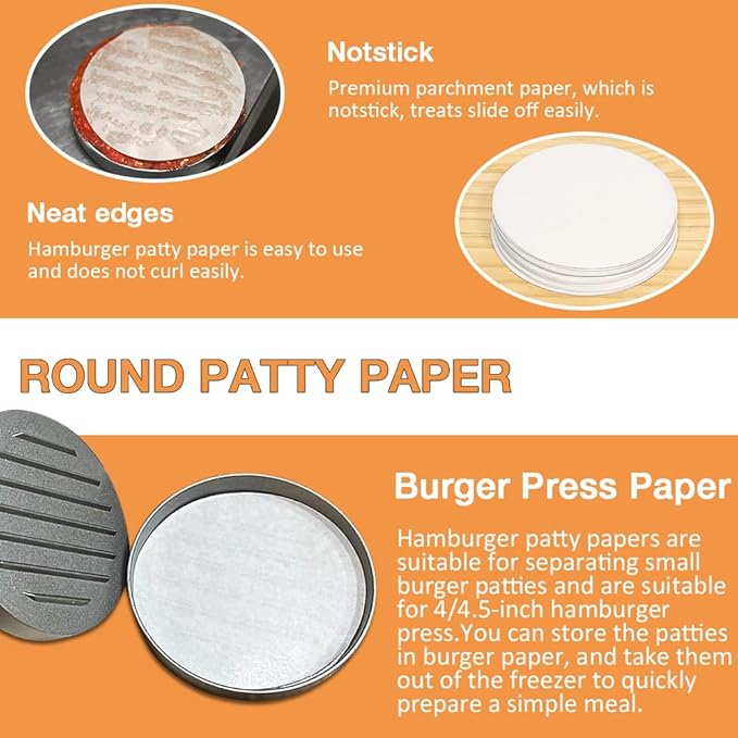 300 Pcs 4.5 Inch Hamburger Patty Paper, Round Burger Paper Sheets, Burger Parchment Papers for Separating Burger Patties