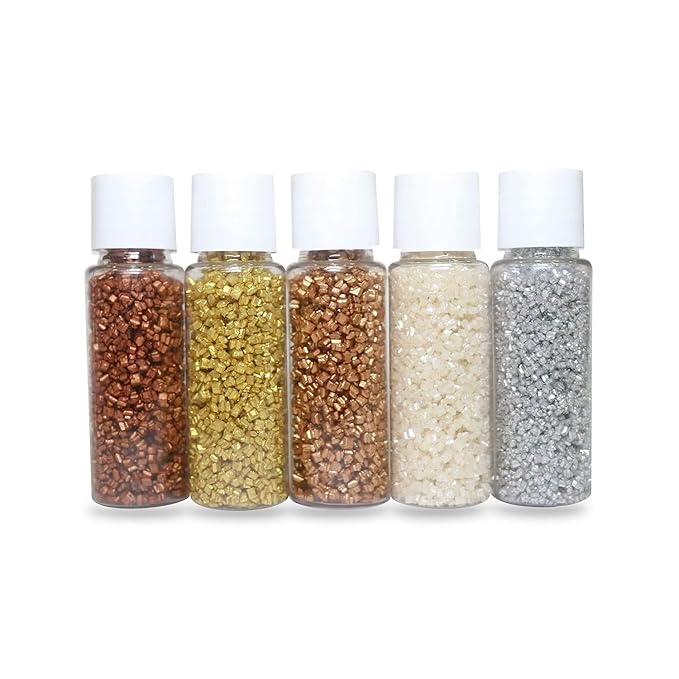 Confect Sparkling Sugar for Baking & Cake Decoration Sugar Assorted pack of 5 Metallic Mania Sparkling Sprinkles Mix Bronze, Gold, Copper Pearl & Sliver | Vegan, Gluten-Free, Soy-Free, Dairy-Free, Palm Oil-Free- 5 oz