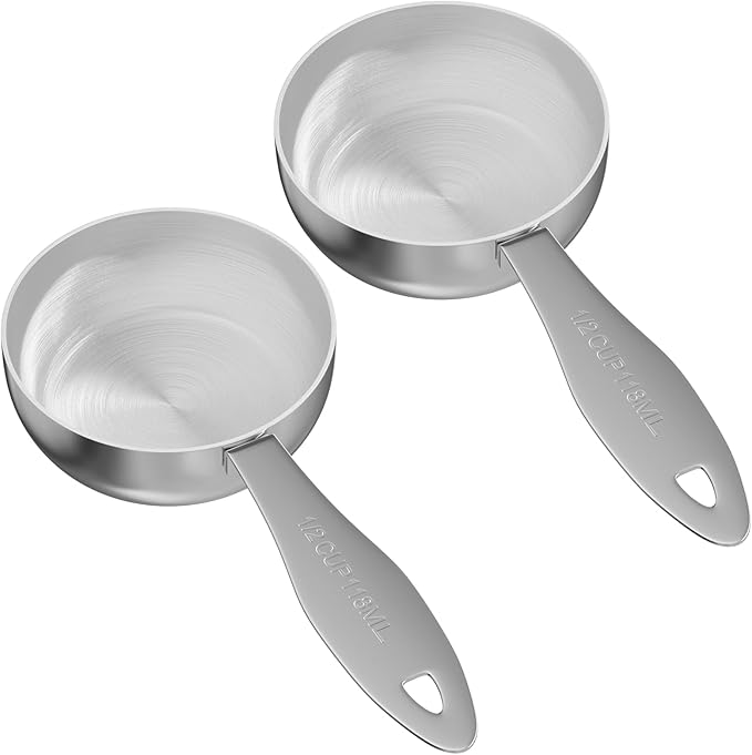 2PCS 1/2Cup(118ml) Stainless Steel Measuring Cup, Heavy-duty Single Metal Scoop for Wet and Dry Ingredients, Great Kitchen Gadgets for Cooking