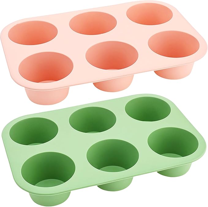6 Cups Silicone Muffin Pan Set, Nonstick Mini Cupcake Pans, 2pcs BPA Free Small Muffin Tin for Baking