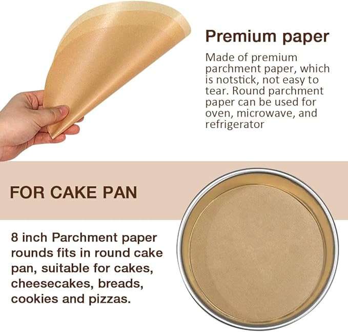 300 Pcs 8 Inch Round Parchment Paper, Round Parchment Paper for Baking, Round Parchment Liners for Tortillas, Cake Pan