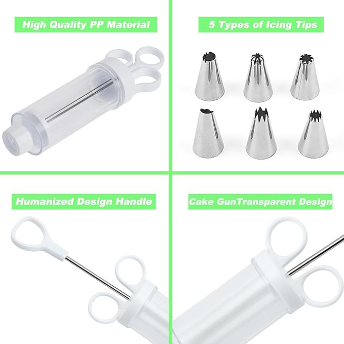 Suuker Cake Decorating Gun, Cupcake Icing Piping Kit, Cake Decorating Kit with 6 Stainless Steel Piping Tips, Cupcake Injector/Decorating Icing Set, White