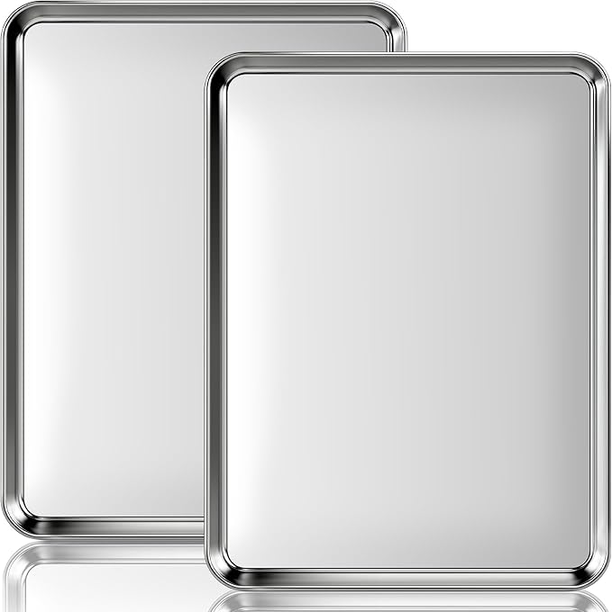Stainless Steel Baking Sheet Set, 2 Pcs Cookie Sheet Pan Baking Trays for Oven, Non Stick and Heavy Duty and Easy Clean, 15.9 x 12 x 1 Inch