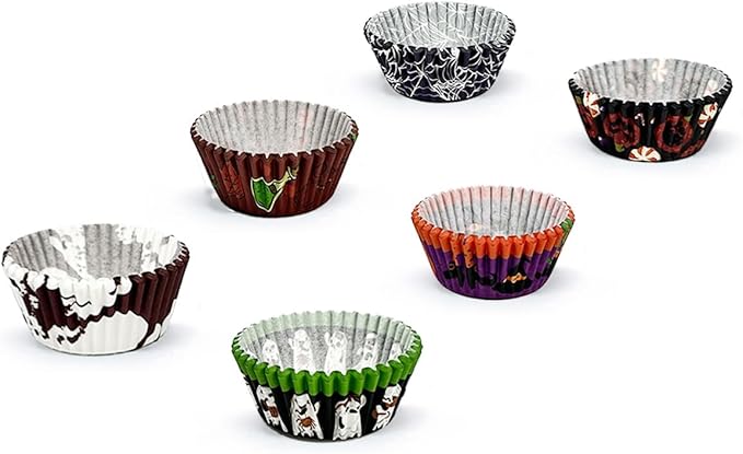 qiqee Halloween 300-Count Cupcake Liners Standard Cupcake Cups 6 Design Cupcake Papers Baking Cups Cupcake Wrappers for Halloween (Standard Size)