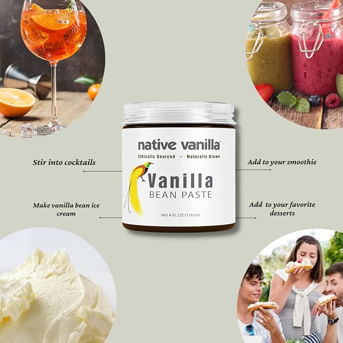 Vanilla Bean Paste - Native Vanilla - All Natural Pure Vanilla Bean Paste - Made with Organic Agave Syrup - For Cooking, Baking & Desserts - 100% Vegan & Kosher - Non-GMO & Gluten-Free - 4 oz (Pack of 2)