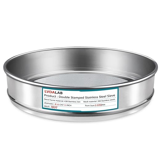 304 Stainless Steel Lab Sieve Screen Mesh, 1800 Mesh(0.0085mm) Aperture Test Sieve, 12Inch(30cm) Diameter Economy Standard Analysis Sample Test Sieves for Industrial Laboratory Homes