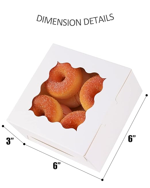 qiqee Bakery Box with Window 100packs 6x6x3 White Cookie Boxes Pastry Box for Wedding Favor Birthday ＆ Party