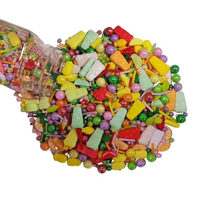 Edible Summer Spring Fruit Sprinkles Candy Mix Size Baking Edible Cake Decorations Cupcake Toppers Cookie Decorating Kids Birthday Party Supplies 95g/3.35oz