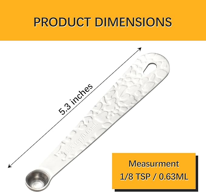 2PCS 1/8tsp(0.63ml) Single Measuring Spoon, Stainless Steel Embossed Measure Scoop Only, Individual Spoon for Cooking and Baking
