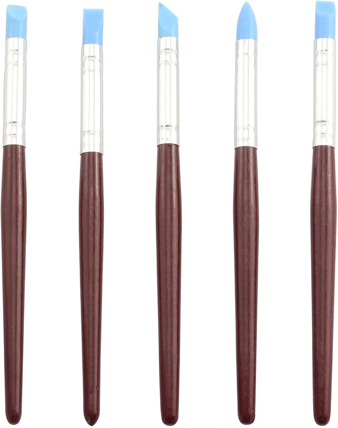 Tegg Clay Sculpting Tool 5PCS 5 Size Rubber Tip Silicon Brushes Pottery Clay Pen Shaping Carving Tools