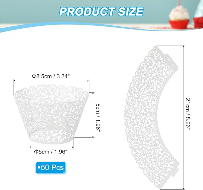 PATIKIL Cupcake Wrappers Paper, 50 Pack Baking Cups Standard Vine Decoration for Anniversary Birthday Weddings and Parties, White