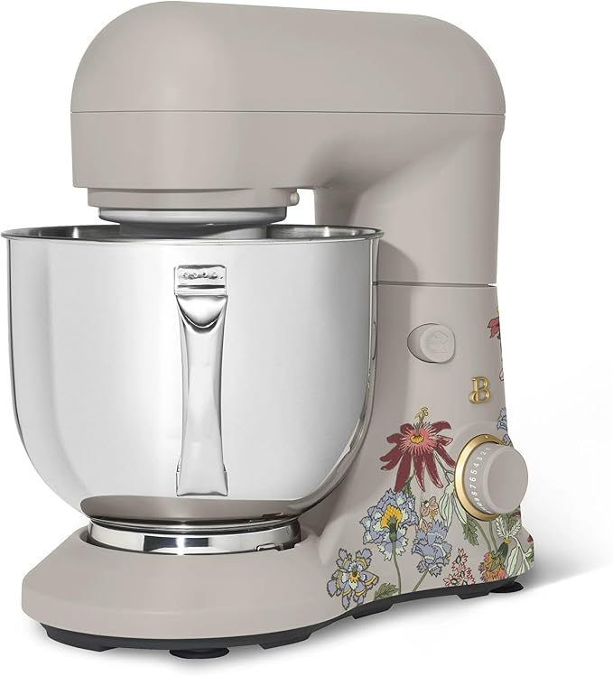 Beautiful 5.3 QT Stand Mixer w/Tilt-Head Design, Stainless Bowl, 300-Watt Power, 12-Speed Control, Includes Beater, Dough Hook, Whisk, Splash Shield (Wildflower Porcini Taupe)