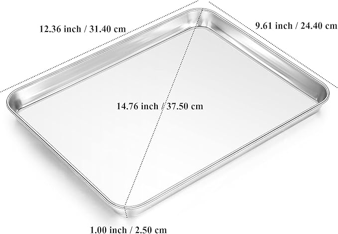 Baking Sheet with Silicone Mat Set of 4, Stainless Steel Cookie Sheet Baking Pan Tray with Silicone Mat, Non Toxic & Heavy Duty & Easy Clean - Size of 12 inch