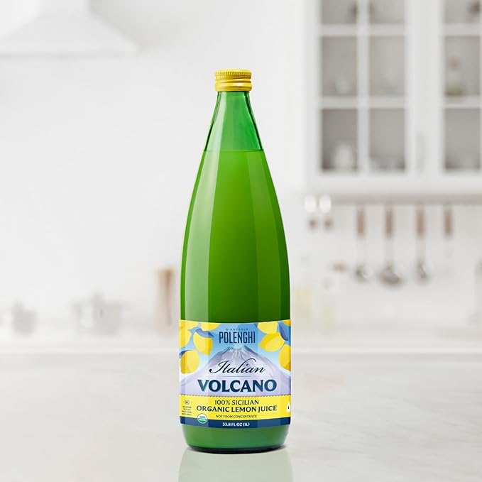 Organic Italian Volcano Lemon Juice, 33.8 Fl Oz (Pack of 3) – Pure Sicilian Lemons for Cooking, Baking, and Beverages