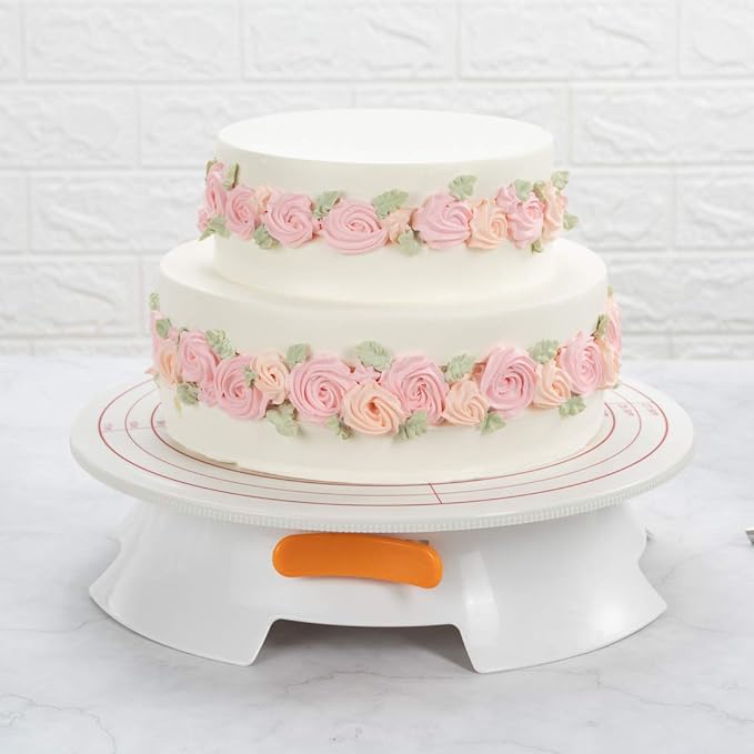 Restaurantware Pastry Tek 12 Inch Cake Turntable 1 Sturdy Rotating Cake Stand - Non-Slip Base With Locking Switch White Plastic Spinning Cake Stand For Decorating Cakes Cupcakes or Pastries