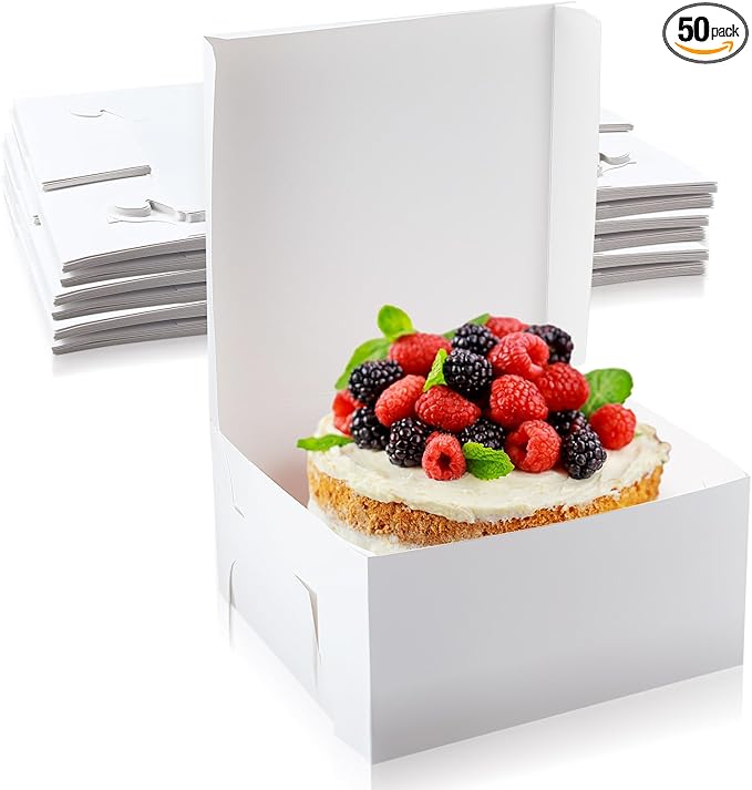 Ireer 50 Pack 12 x 12 x 5 Inch White Cake Boxes Cardboard Bakery Boxes for Pie Pastry Cookie