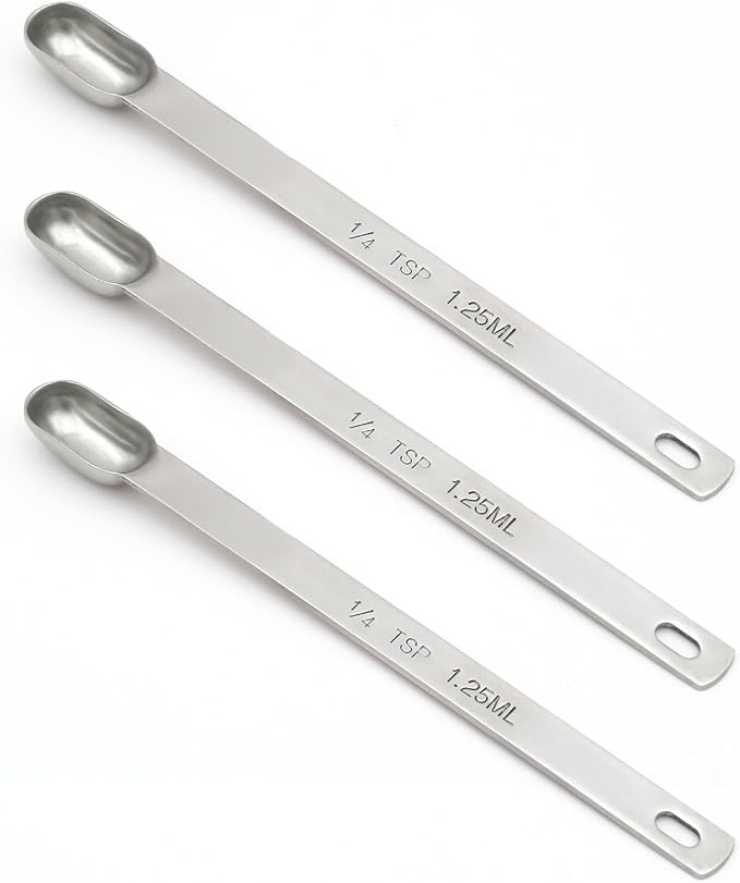 3PCS 1/4tsp (1.25ml) Single Measuring Spoon, Stainless Steel Long Handle Individual Teaspoons Only
