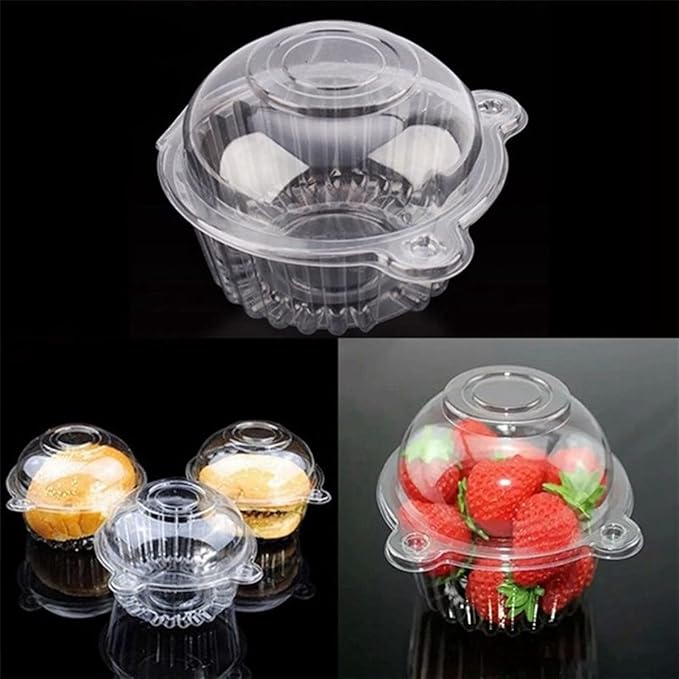 100 Packs Individual Cupcake Containers Transparent Box Packaging Cute Cat Head Shape Plastic Disposable Dome Cake Box Fruit Cakecup Box