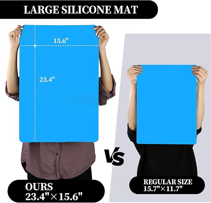 LEOBRO Silicone Mat for Crafts, 3 PCS 23.4” x 15.6” Large Silicone Mats, Play Dough Mat, Craft Mats for Resin Molds, Clay, Jewelry Making, Sculpture Casting, Hot Pink & Green & Blue