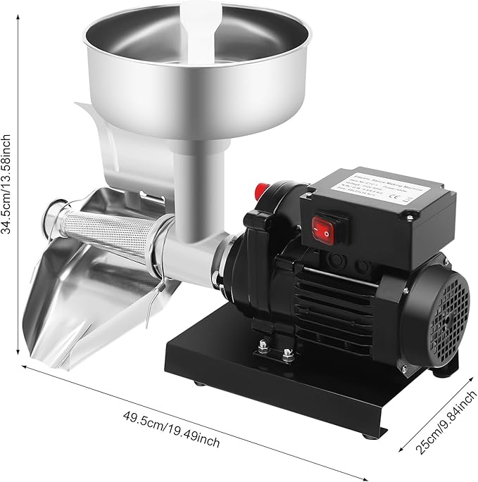 450W Electric Strainer, Stainless Steel Mill Machine with Funnel and Trough, 198.42-352.74lbs/H Tomato Press and Sauce Maker Food Mill for Sauce Silver+Black 110V