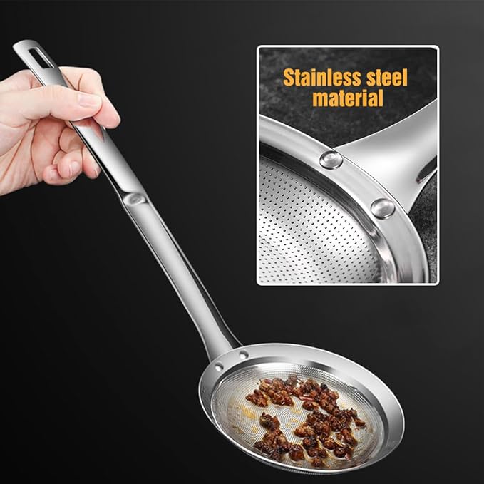 Fine Mesh Stainless Steel Colander, 2024 New Stainless Steel Fine Mesh Strainer for Oil Filter Skimming Grease and Foam, Premium Skimmer Spoon Fine Mesh Strainer with Long Handle (A-Small)