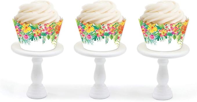 Andaz Press Party Cupcake Wrapper Decorations, Tropical Palm Leaves and Flowers, 24-Pack, For Girls 1st Birthday Baby Bridal Shower Tea Party Themed Decorations
