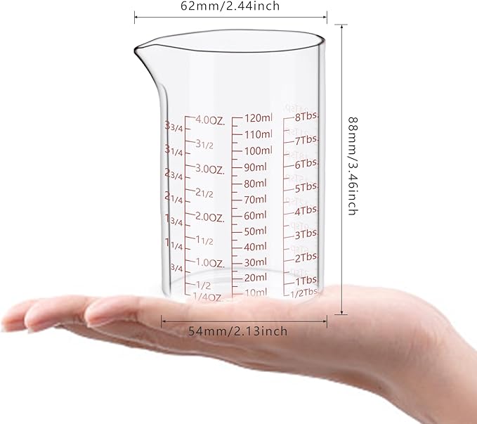 Measuring Cup 120ml (4OZ), Made of High Borosilicate Glass, V-Shaped Spout 4 oz Measuring Cup, Glass Liquid Measuring Beaker