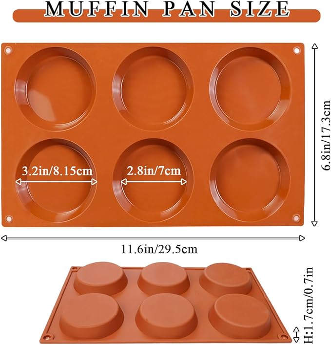 3 Pack Silicon Muffin Top Pan, 6-Cavity Non-Stick Egg Molds for baking, 3" Round Silicone Muffin Tin for English Muffins, Egg bites, Corn Bread, Whoopie Pies, Cookies