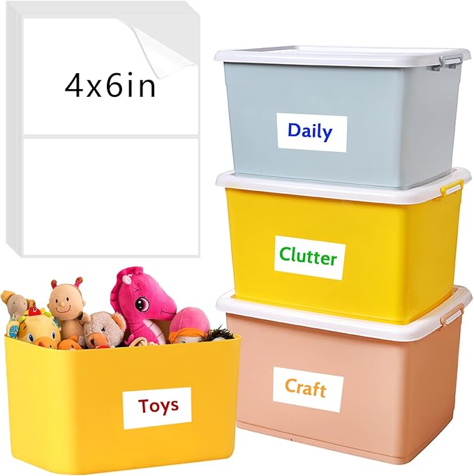 150 Pcs Labels for Storage Bins, 6 X 4 Inch Removable Labels for Storage Bins, Tear Resistant No Residue Storage Bin Label, Matte White Blank Box Label for School, Home, Business