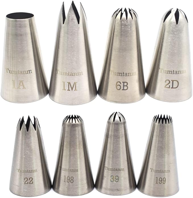 Open Star Piping Tip,8 Pack Stainless Steel Large piping nozzles Tip Set for Baking and Cakes