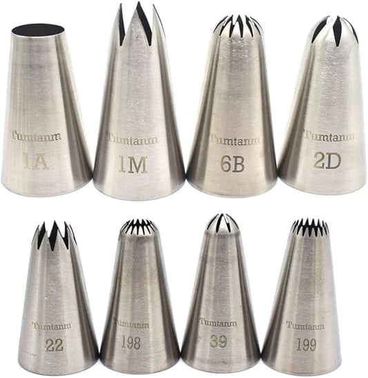 Open Star Piping Tip,8 Pack Stainless Steel Large piping nozzles Tip Set for Baking and Cakes