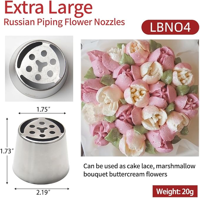 Extra Large Russian Piping Tips for Marshmallows Stainless Steel Flower Frosting Nozzles many styles Cake Decorating Baking tool for Buttercream, Cupcakes Cookies(SL04)