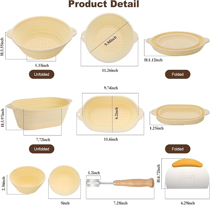 Sourdough Starter Kit Gift Set,Round 10" & Oval 10" & Round 5",Silicone Proofing Basket, Banneton Bread Proofing Basket, Sourdough Baking Kit, Ideal Gift for Bakers, Wife, Mom
