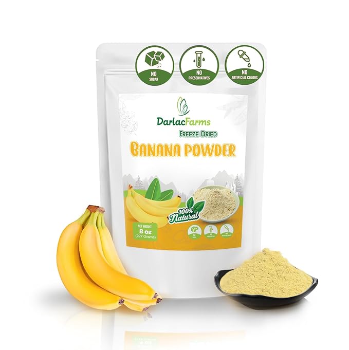 DARLAC FARMS Freeze Dried Banana Powder 8Oz, Natural ingredients, Nutrient-rich, Vegan, No Add Sugar, Preservative-free, Convenient zip-lock Pouch, Perfect for Smoothies, Baking, Seasoning