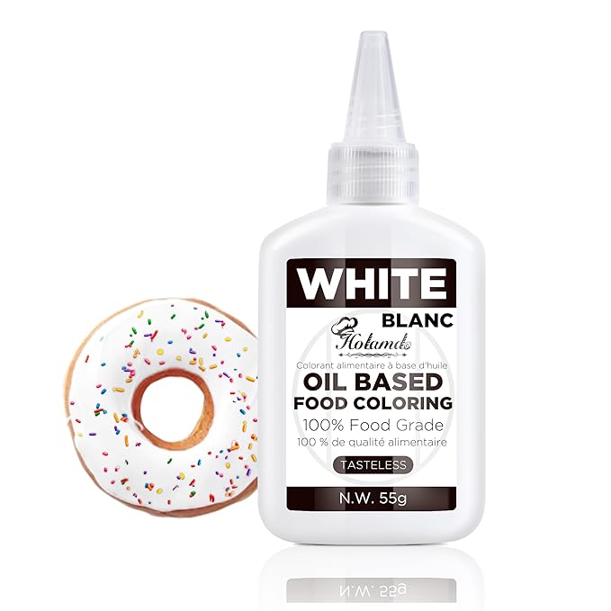 Oil Based Food Coloring Set, White Oil Based Food Coloring for Chocolate, Food Grade Food Color Dye for Candy Melts, Baking, Icing, Frosting and Cake Decorating, Flavorless Vibrant - 55g/Bottle