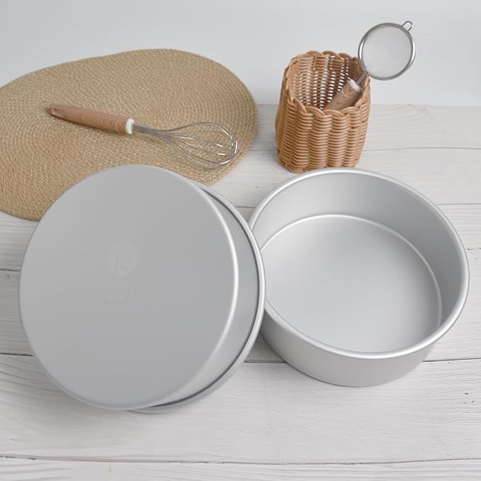 8×3 round Cake Pans Set of 2, Aluminum cake tin baing pan for birthday cake party (8×3 round Cake Pan, Set of 2)
