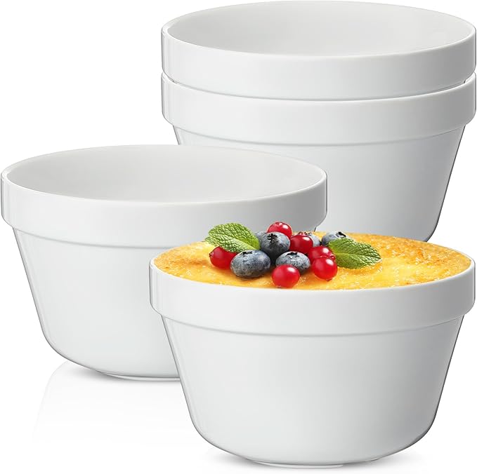 4 Pieces Ceramic 1 Qt Pudding Basins White 6.5 Inch Christmas Pudding Mold Bowls for Steaming Ovenproof Durable and Sturdy Porcelain Steamed Plum Puddings Basin Bowl Easy to Clean